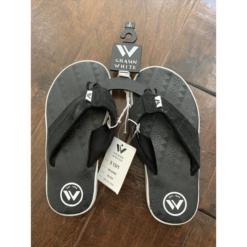 NWT Shaun White Kids Wilshire Black Flip Flops /Sandals Size 13/1